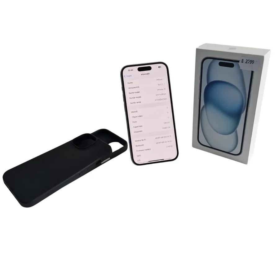Telefon Apple iPhone 15, 128GB 100% baterie