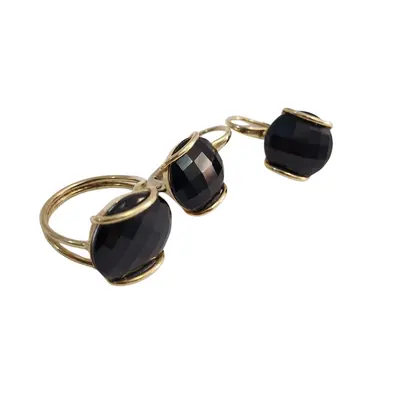 Set cercei + inel  Aur 18k cu pietre Dark Smokey Quartz