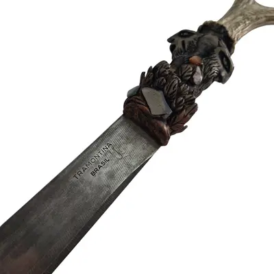 Sabie decorativă unicat cu teacă sculptată și mâner din corn de cerb – 70 cm 3