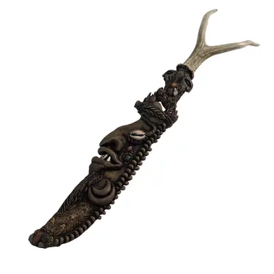 Sabie decorativă unicat cu teacă sculptată și mâner din corn de cerb – 70 cm 5