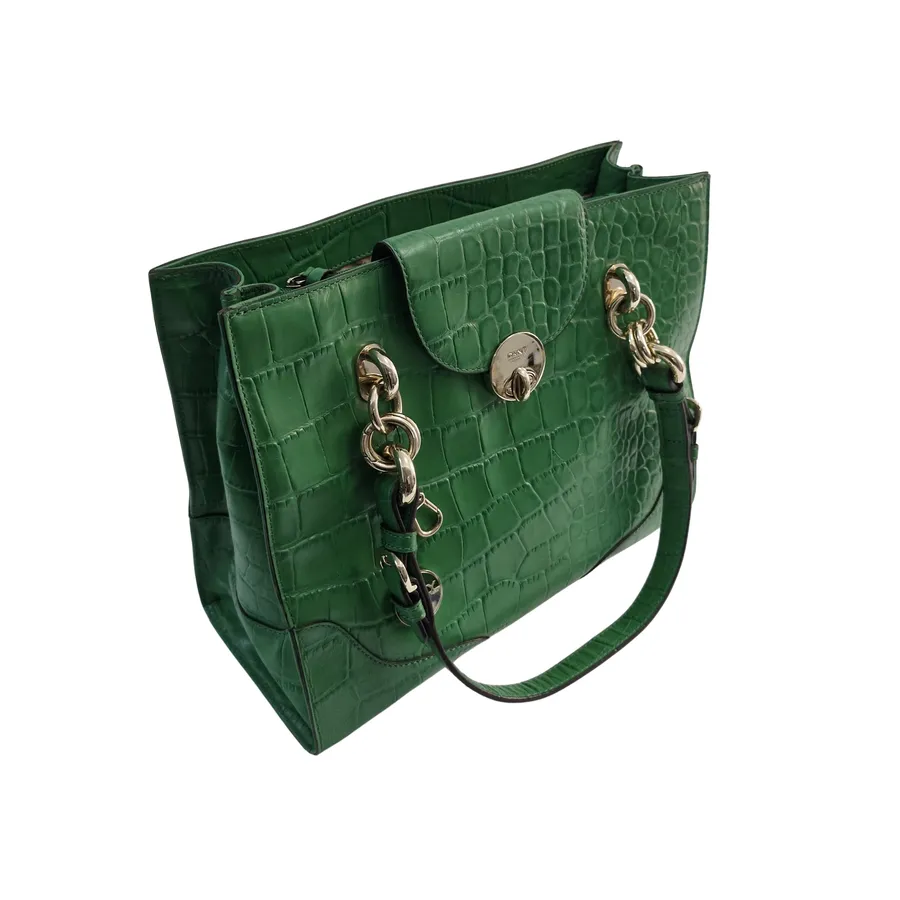 Geanta DKNY piele crocodil, culoare verde