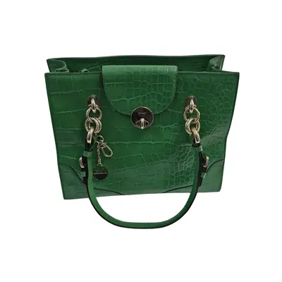Geanta DKNY piele crocodil, culoare verde 2