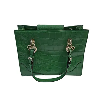 Geanta DKNY piele crocodil, culoare verde 3