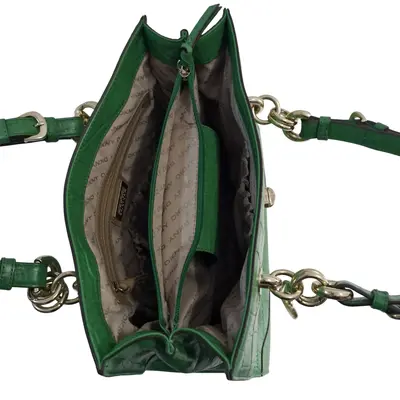 Geanta DKNY piele crocodil, culoare verde 5