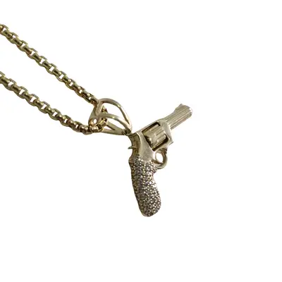 Lant de aur 14k cu pandantiv pistol Revolver cu diamante 5