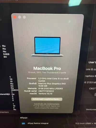 Laptop MacBook pro 13inch 2017 A1708 i5 5