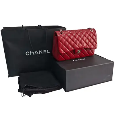 Poseta Chanel Timeless Classic Jumbo – Red Caviar, Silver Hardware