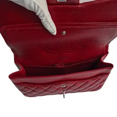 Poseta Chanel Timeless Classic Jumbo – Red Caviar, Silver Hardware 5