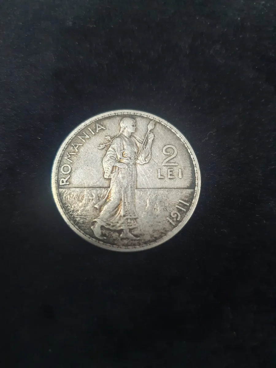 Monedă românească de 2 lei, emisă în anul 1911 Carol I Regele