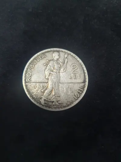 Monedă românească de 2 lei, emisă în anul 1911 Carol I Regele