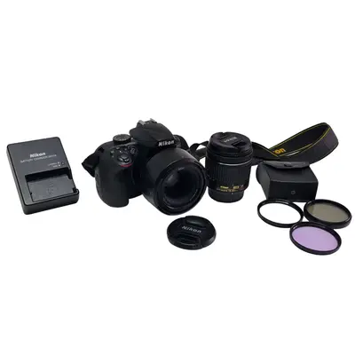 Aparat foto Nikon D3400 + 2 obiective, filtre, baterie, geanta
