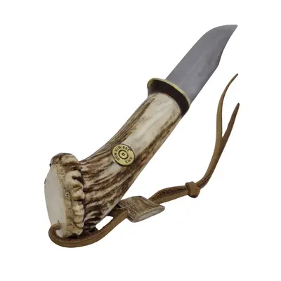Cuțit de vânătoare handmade cu mâner din corn și glonț decorativ 3