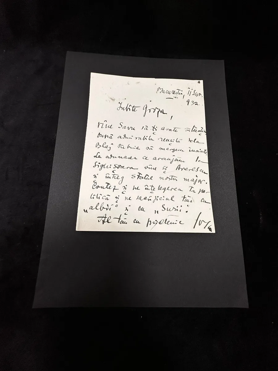O scrisoare autografă semnată de Octavian Goga și adresată lui Petru Groza