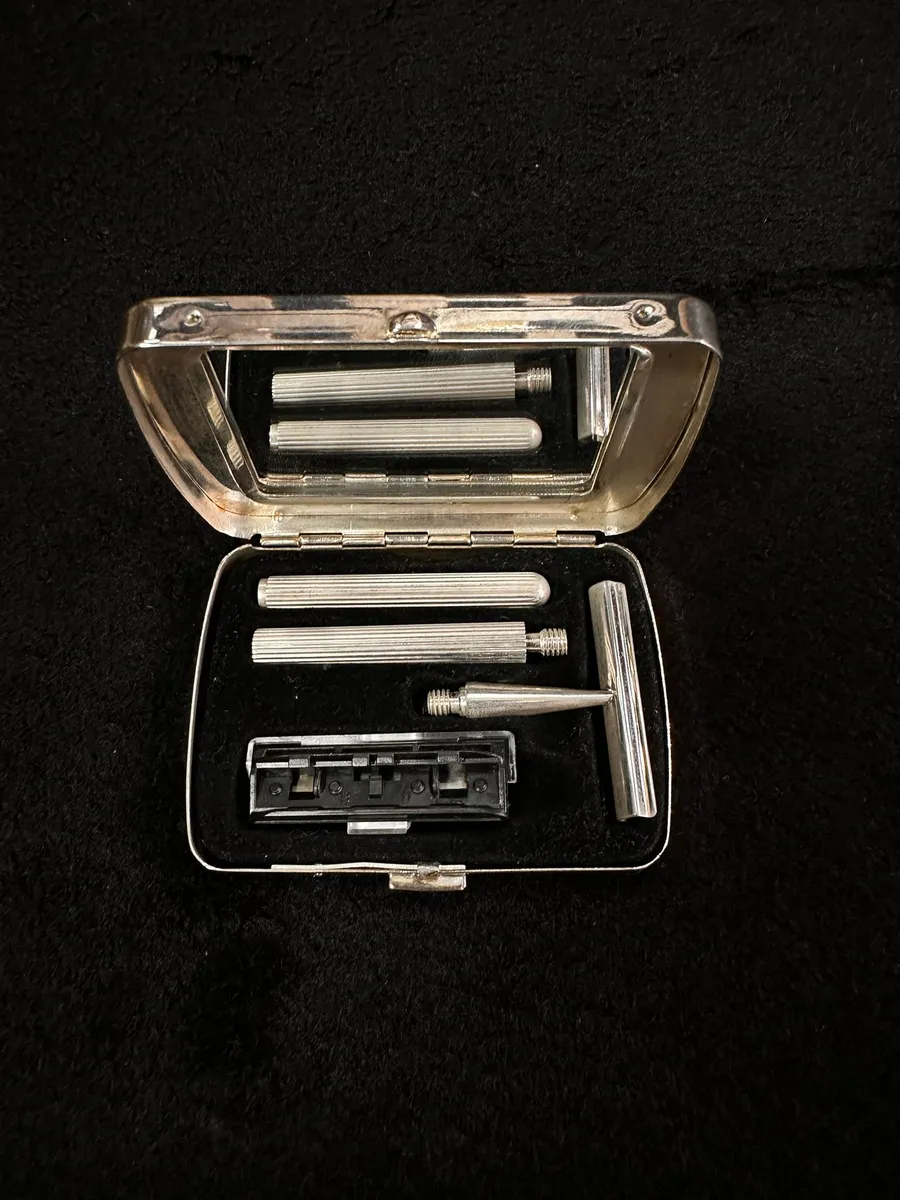 Set bărbierit vintage din argint trusă completă cu cutie