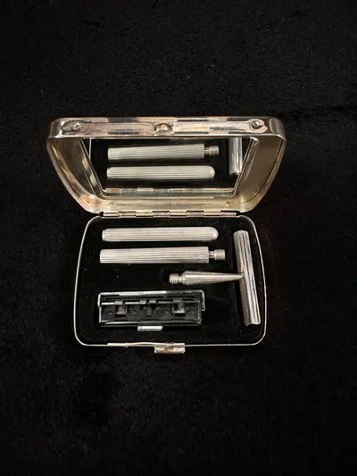 Set bărbierit vintage din argint trusă completă cu cutie