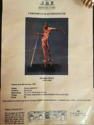 Sculptură Art Deco „Femme à la tête de rose” ( femeia cu cap de trandafir ) – după Salvador Dalí 3