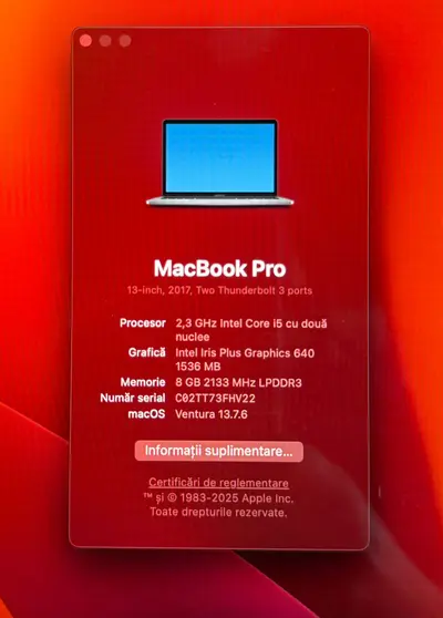 Apple MacBook Pro 13” (2017), Intel Core i5 2.3GHz, 8GB RAM, SSD, macOS Ventura, Space Grey 4