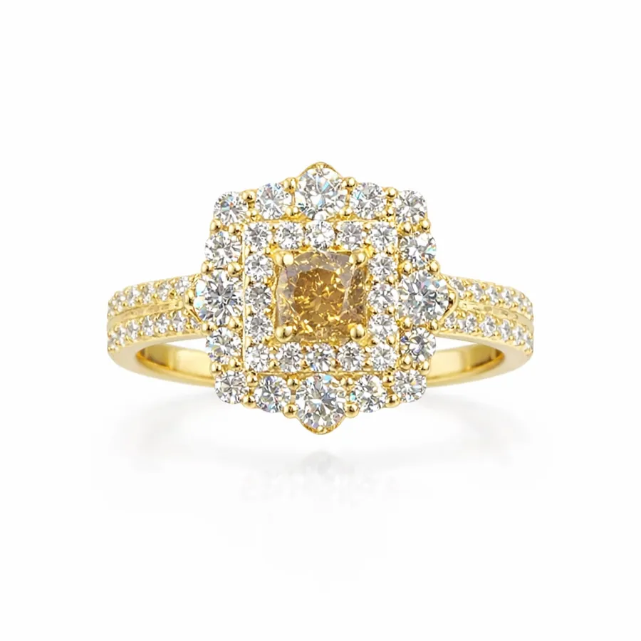 Inel aur galben 18K cu diamante naturale (VVS) + certificat gemologic