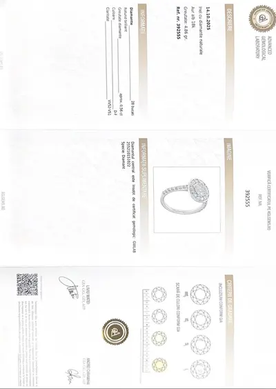 Inel aur alb 18K cu diamant natural central + halo diamante (VVS) – certificat gemologic 5