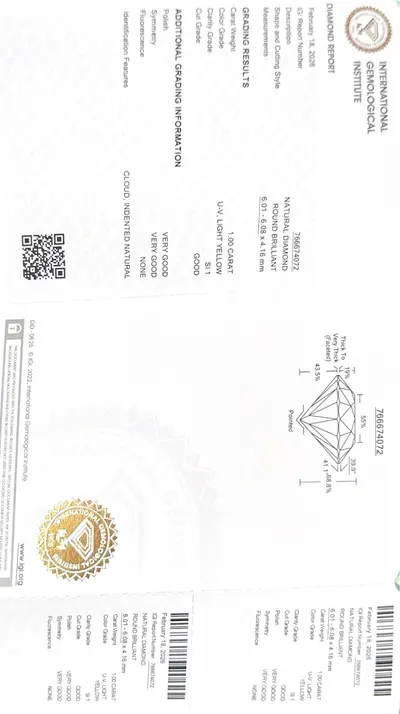 Diamant Natural 1.00 ct IGI – Round Brilliant, Certificat 3