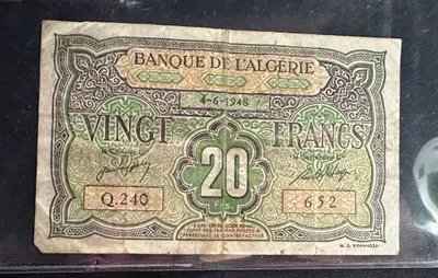 Bancnotă veche 20 Francs – Algeria (1948, perioada colonială)