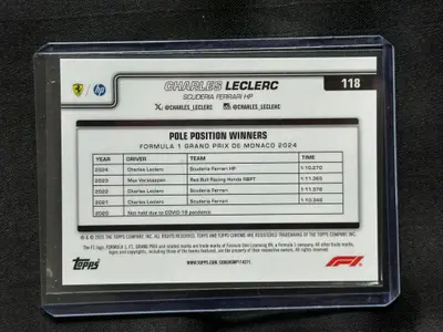 Cartonaș de colecție cu Charles Leclerc, ediție ultra-limitată Topps Chrome Formula 1 (2024) 2