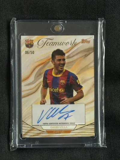 Cartonaș de colecție cu David Villa - Autograf Original - Ediție Limitată FC Barcelona